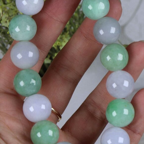 Certified Green/Lavend 100% Natural A Jade jadeite Φ13.5 mm Bead Bracelet Bangle - Picture 6 of 9